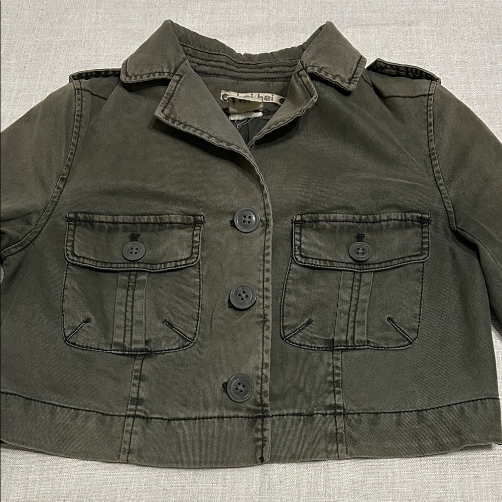 Heihei Anthropologie Jacket Women's 2 Olive Green Utility Cropped Military Style - Picture 15 of 15